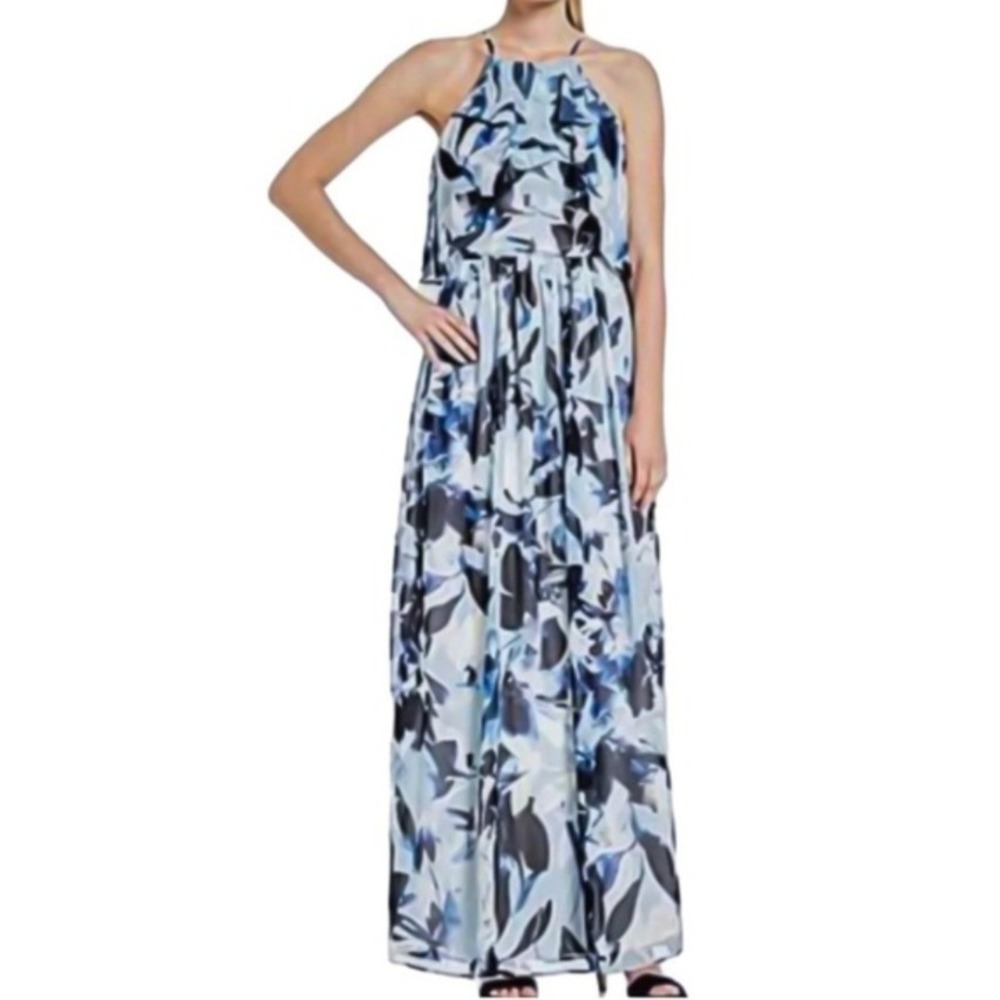 Antonio Melani Moonlight Navy Lupe Ruffle Halter Maxi Dress Size 2